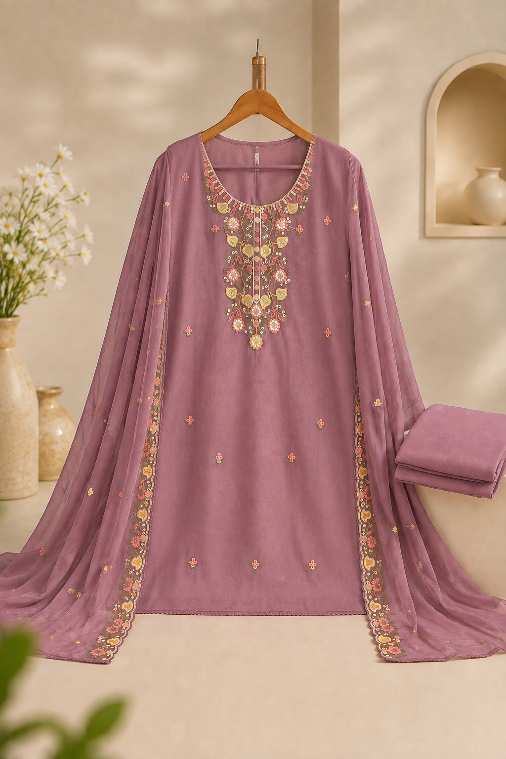 Mauve Garden Embroidered Suit - Image 2