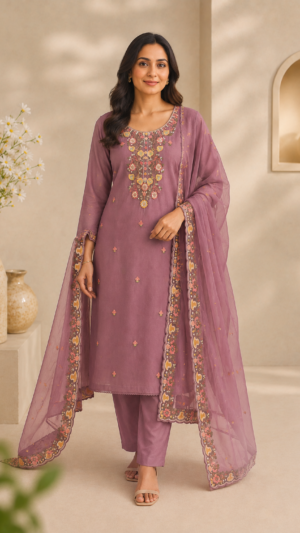 Mauve Garden Embroidered Suit
